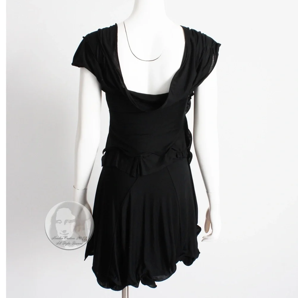 Nina Ricci Dress Mini LBD Little Black Dress Asymmetric Ruffles Size 34 Italy - Picture 7 of 9